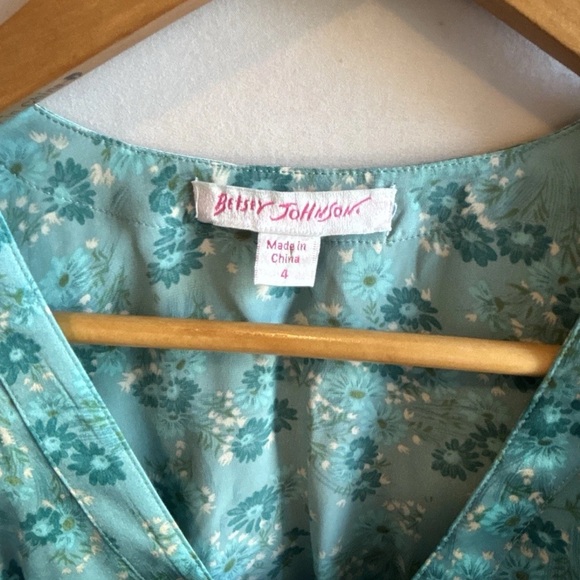 Vintage Betsey Johnson Blue Daisy Floral Dress 100% Silk Dress Size 4 - Picture 10 of 14